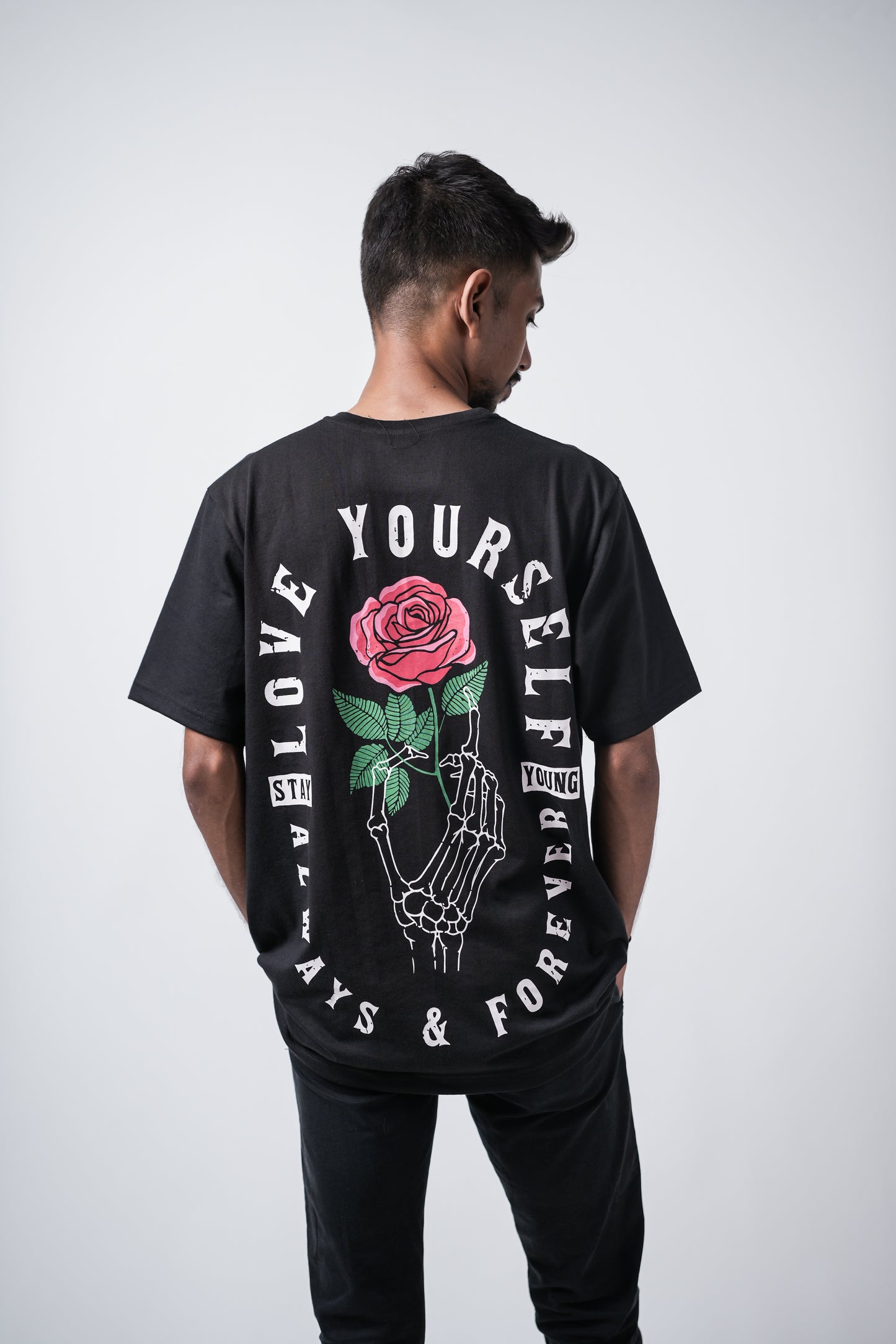 Love Yourself Rose Print Oversized Crew Neck T-Shirt